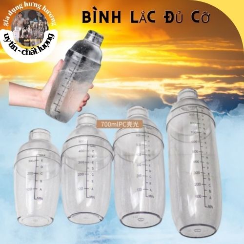 Bình lắc Shaker pha chế nhựa chia vạch đen 350ml- 500ml - 700ml - 1000ml