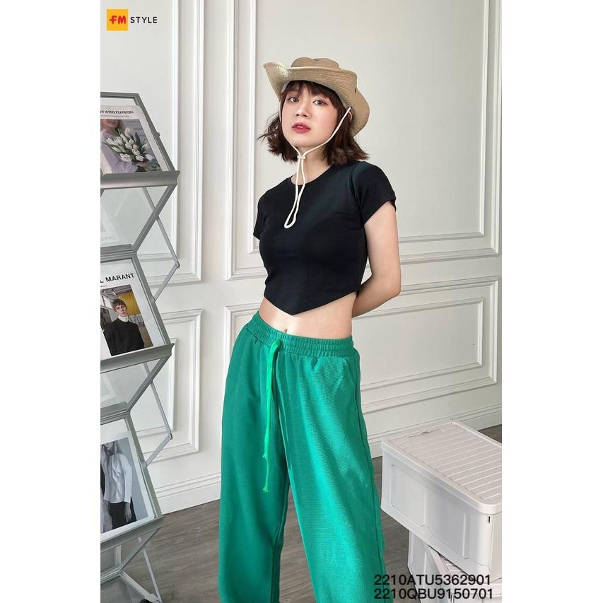 Quần suông ống rộng nữ Fm Style chất liệu tổ ong lưng thun rút dây nhiều màu sắc thời trang phong cách ullzang 210070052
