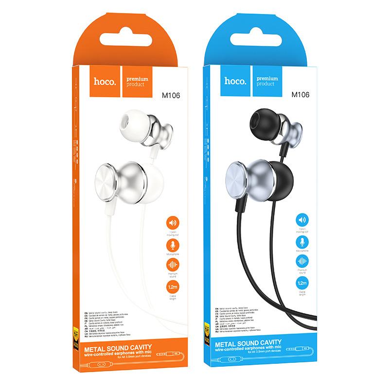 Ưu đãi đặc biệt HOCO hoco M106 dây kim loại mới điều khiển với lúa mì tai nghe in-ear 3.5mm tai nghe nhạc chạy đa năng