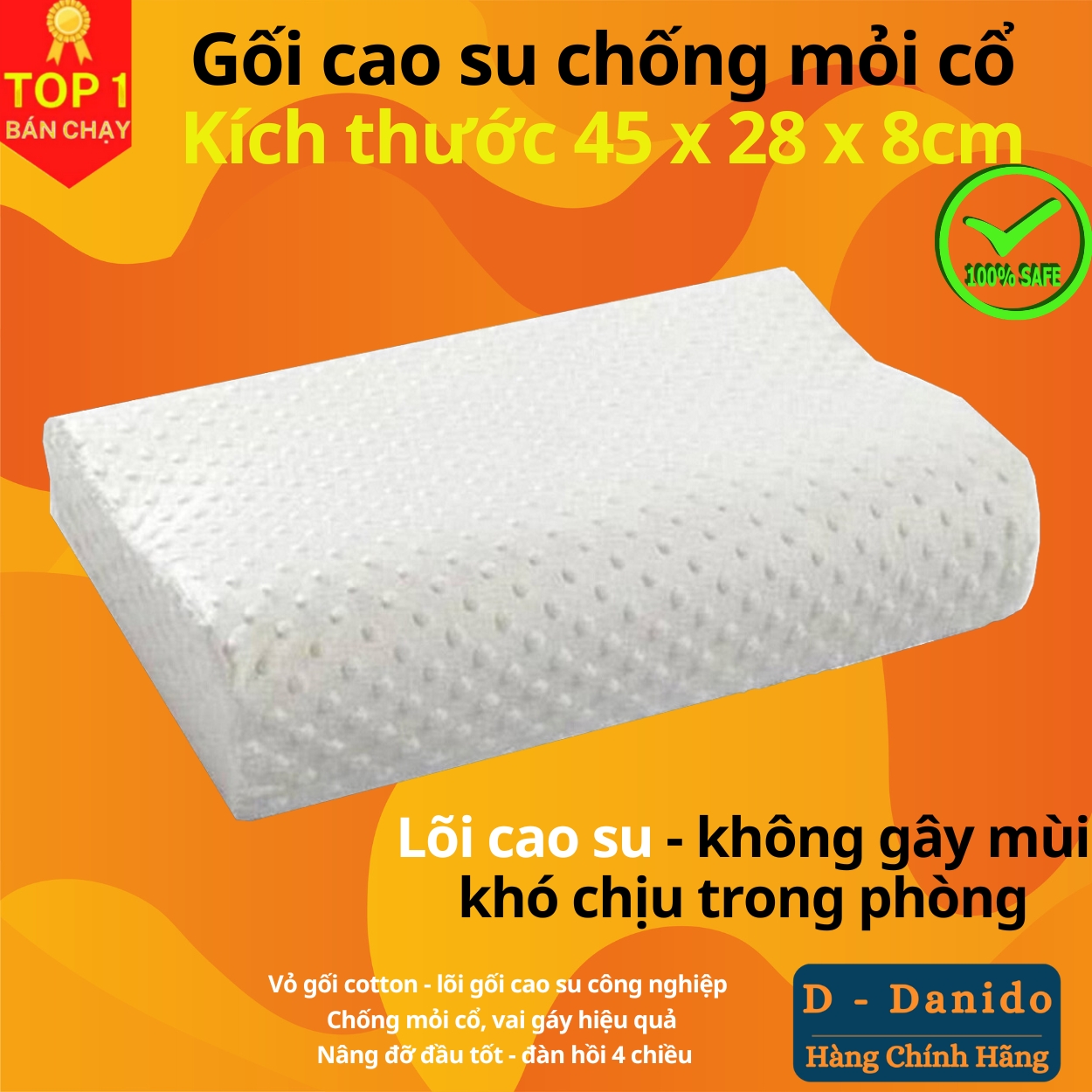 Gối cao su chống đau cột sống - Gối cao su dành cho người hay ngủ ngáy mỏi cổ vai gáy – Hàng chính hãng