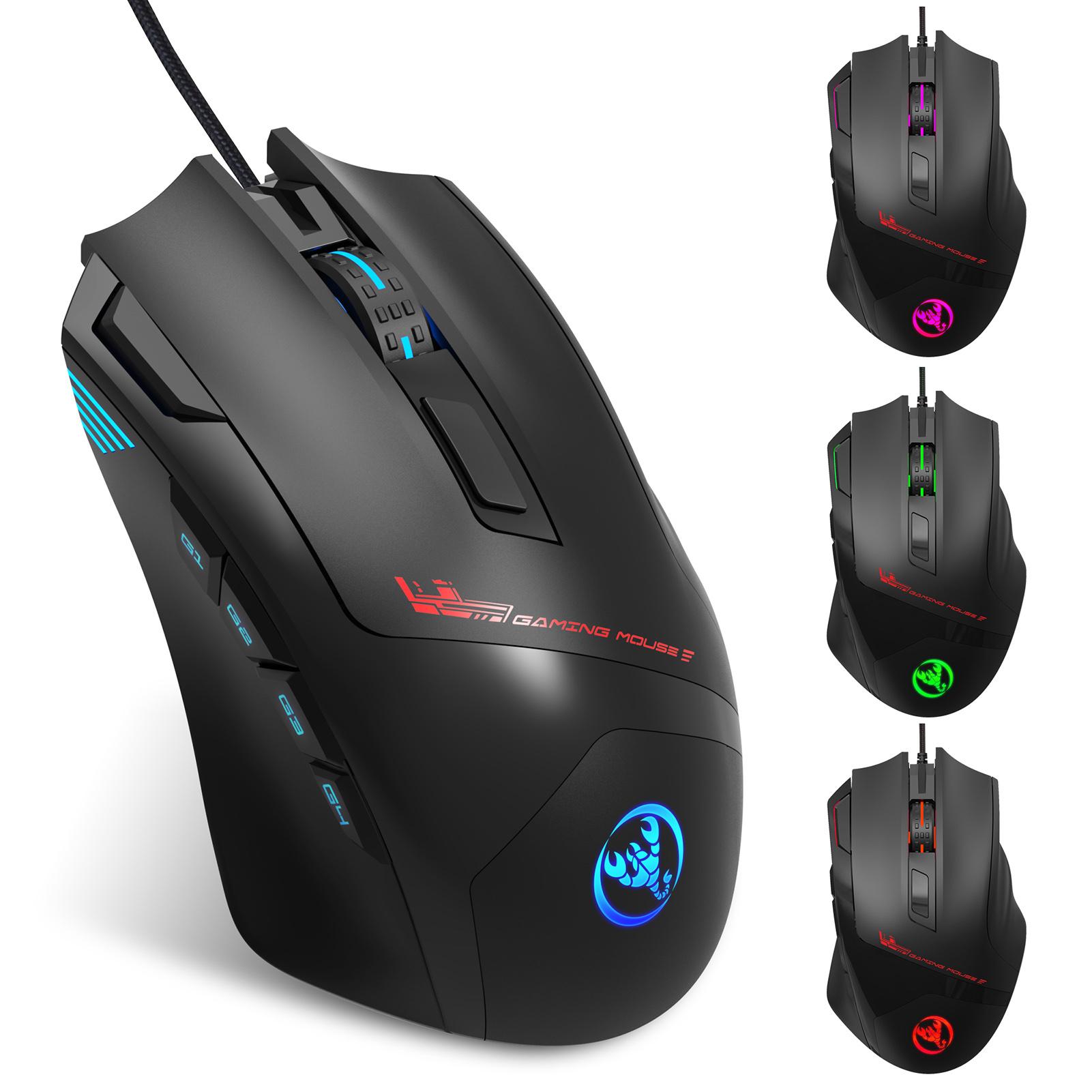 HXSJ S600 Wired Macro Programming Gaming Mouse 9 Keys Ergonomic Mice with 6 Adjustable DPI RGB Light Effect