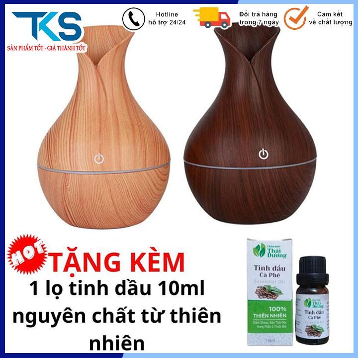 Máy phun sương tạo độ ẩm, khuếch tán tinh dầu vân gỗ cổ cao tặng kèm tinh dầu xông phòng thiên nhiên