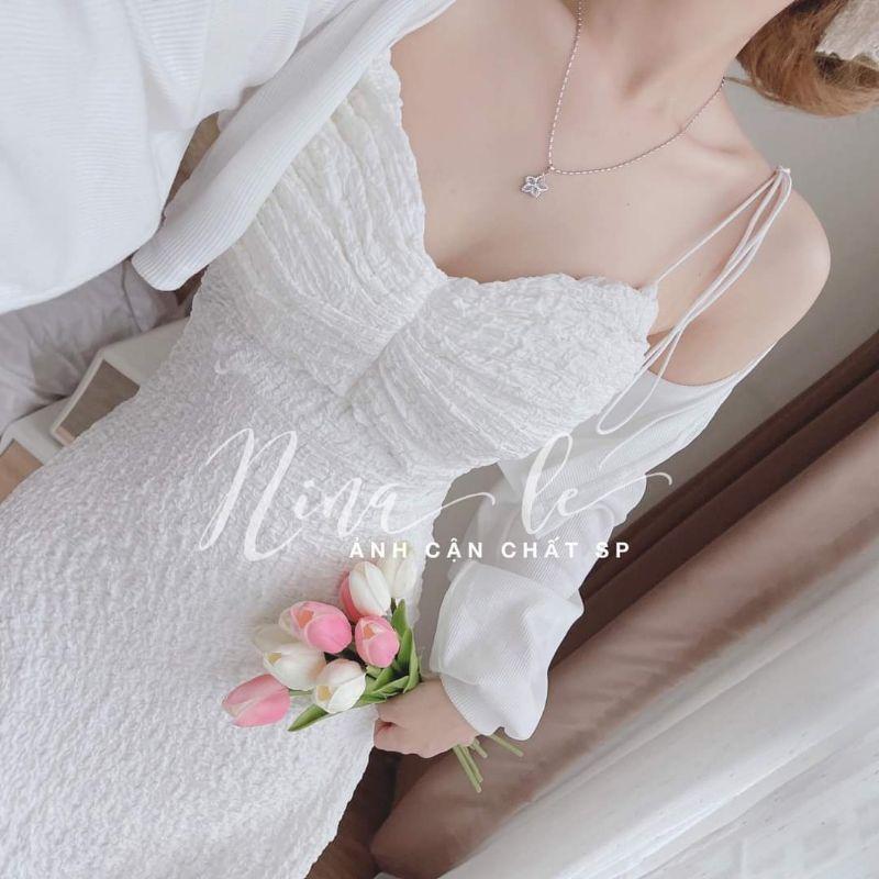 ĐẦM 2 DÂY THẮT NƠ XỐP KÈM ÁO KHOÁC