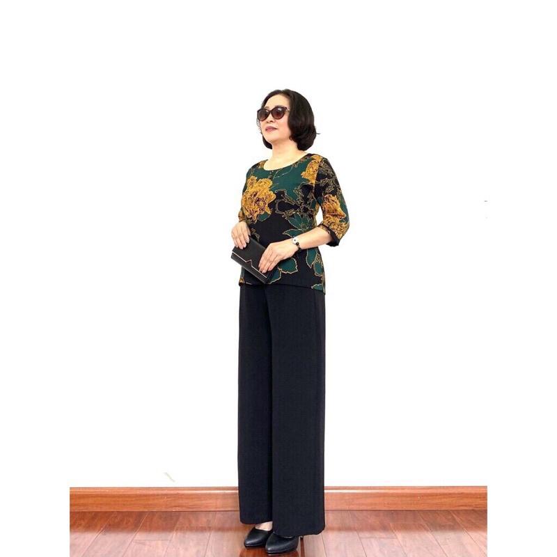 Bộ Đồ Trung Niên Cho Bà Cho Mẹ - Áo Lụa Hàn Châu Quần Tơ Đũi Cao Cấp