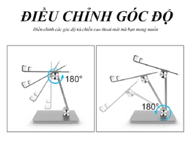 Giá Đỡ Để Bàn Máy Tính Bảng Ipad Điện Thoại Hợp Kim Nhôm Cao Cấp - Điều Chỉnh Góc Độ - Trục Kép- Gấp Lại Tiện Lợi