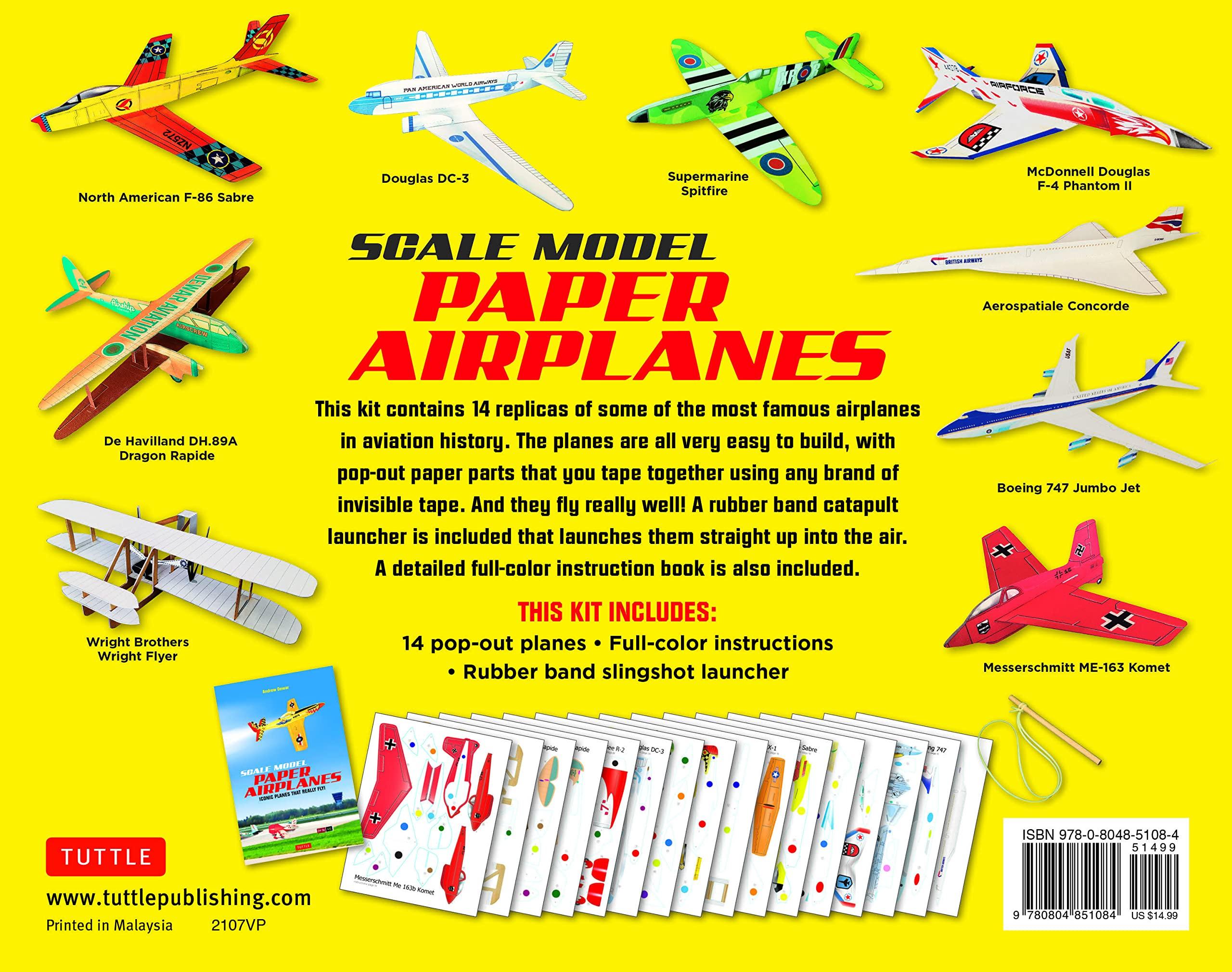 Scale Model Paper Airplanes Kit: Iconic Planes That Really Fly! Slingshot Launcher Included