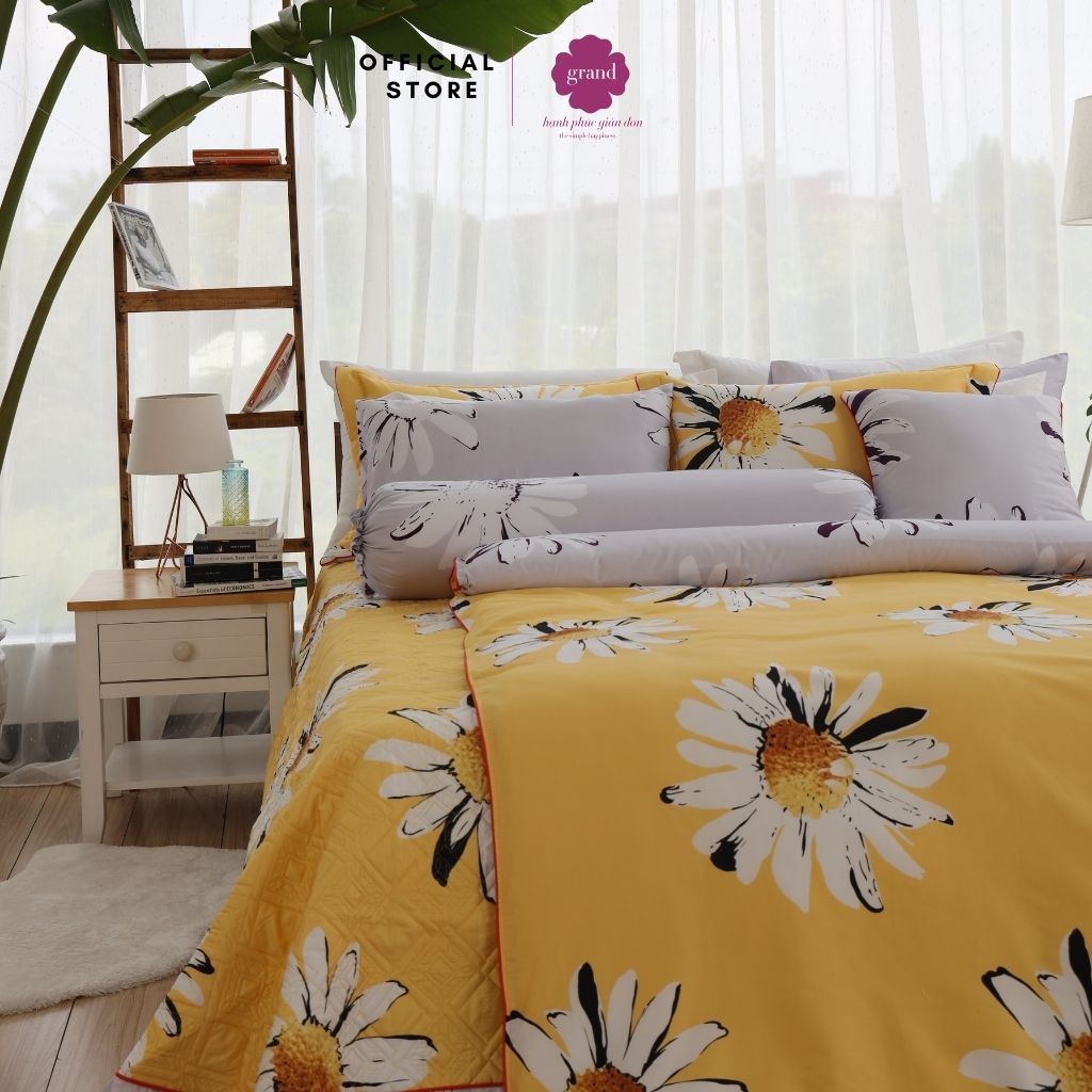 Vỏ gối ôm 100% cotton lụa sateen, tơ thiên nhiên Hàn Quốc by GRAND, hoạ tiết hoa hướng dương hiện đại, sống động Không có đánh giá