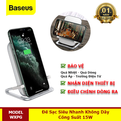 Đế Sạc Nhanh Không Dây Có Giá Đỡ Công Suất 15W, Sạc Đứng, Nằm Ngang Hoặc Nằm Dành Cho Điện Thoại - Hàng Chính Hãng Baseus