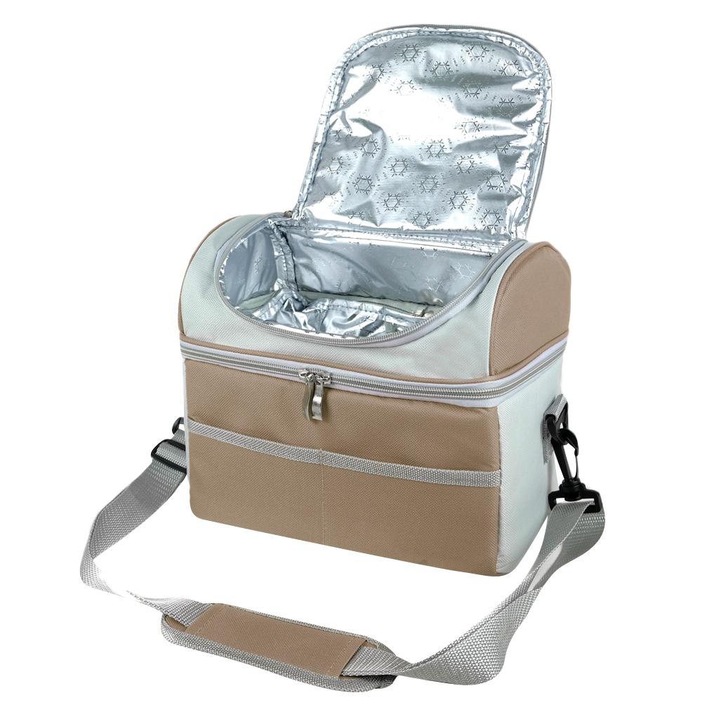 Insulated Thermal Bag 2-layer Picnic Lunch Box Portable Cooler Tote Khaki