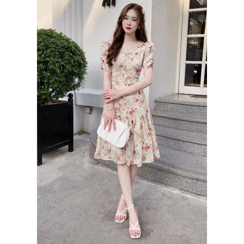 Đầm váy nữ hoa đuôi cá đính nút đơn giản, nhẹ nhàng dành cho các nàng đi chơi, dạo phố