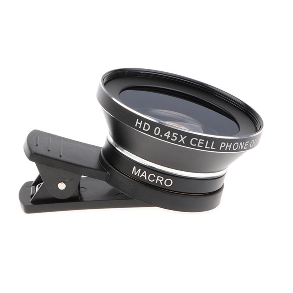 Clip-on 12X Zoom Telescope Camera Telephoto Lens and Wide Angle Lens black