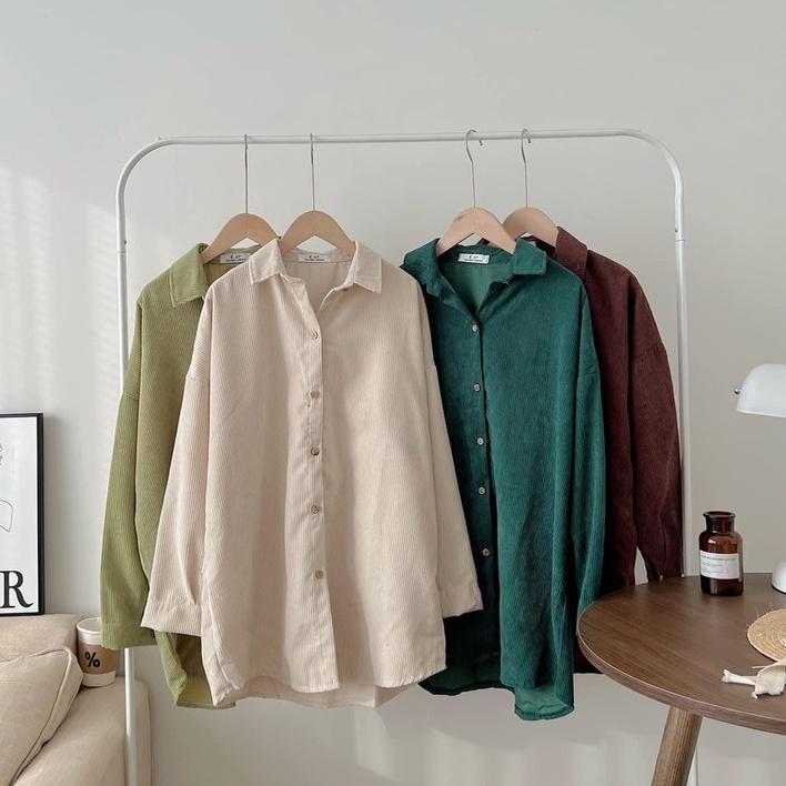 Áo sơ mi nhung tăm oversize rộng tăm to