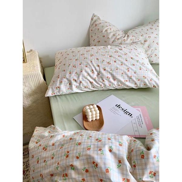 Bộ Chăn Ga Gối Côtton living 100%cotton Hàng Nhập Khẩu 4 Món Hoa Nhí Nhỏ Vintage