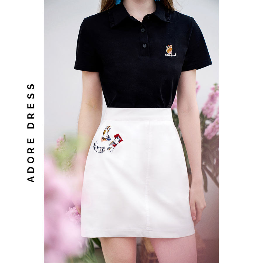 Chân váy mini skirts kaki trắng thêu túi 313SK1033 ADORE DRESS