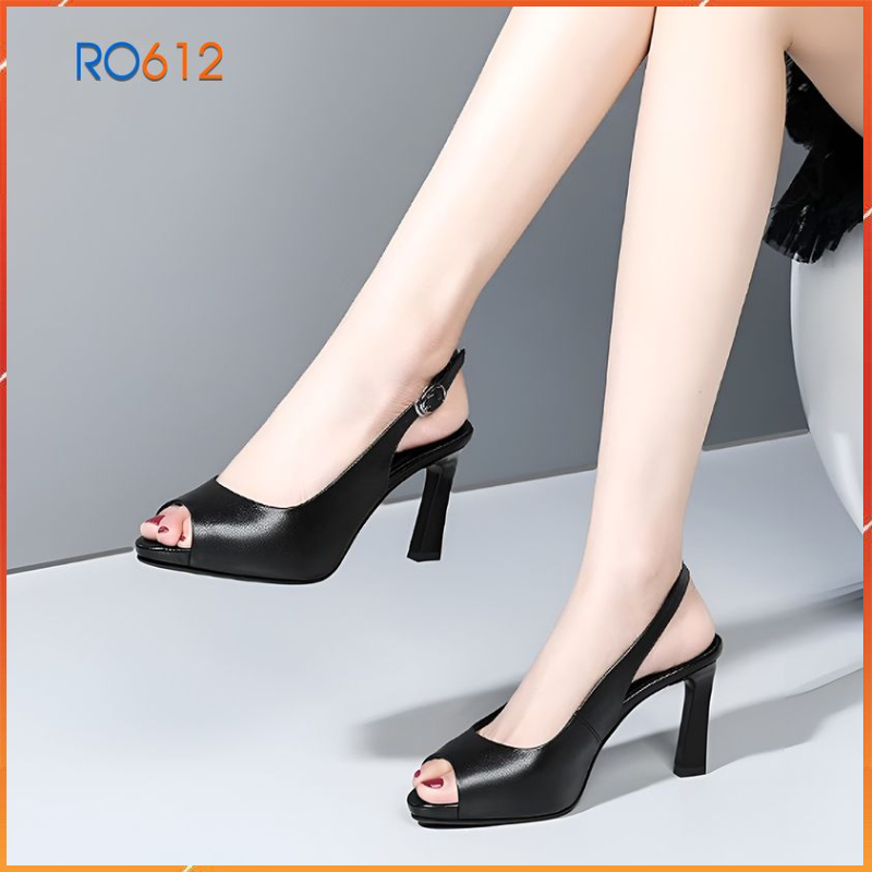 Giày sandal nữ cao gót 9 phân hàng hiệu rosata hai màu đen trắng cao cấp ro612