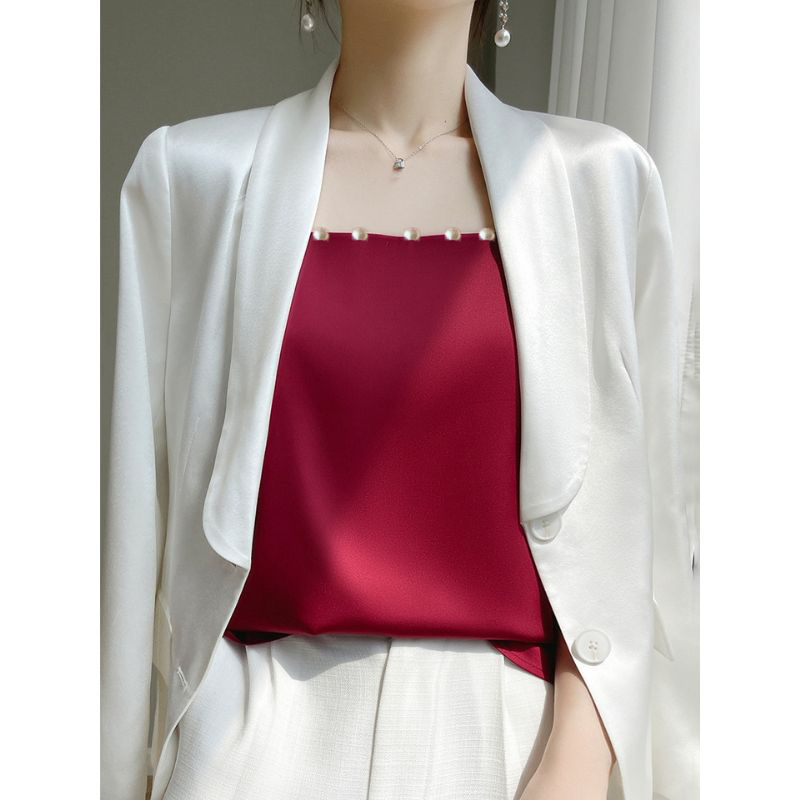 Áo hai dây nữ đính ngọc trai xinh xắn mặc trong blazer/vest, chất lụa satin mịn, mát - AO0025