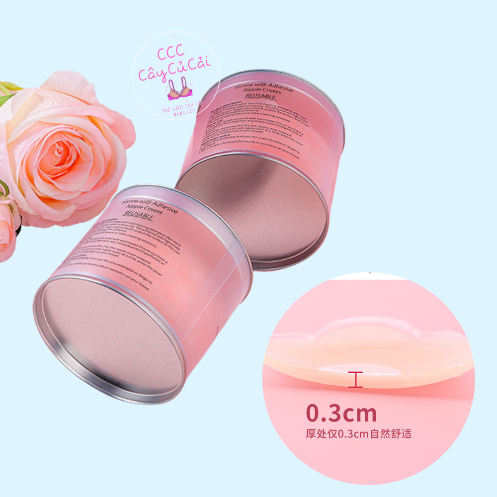 Hộp 5 cặp miếng dán đầu ti, miếng dán ngực silicon hình tròn hoặc hoa mai , hộp màu trắng thiết kế sang trọng -CCC003