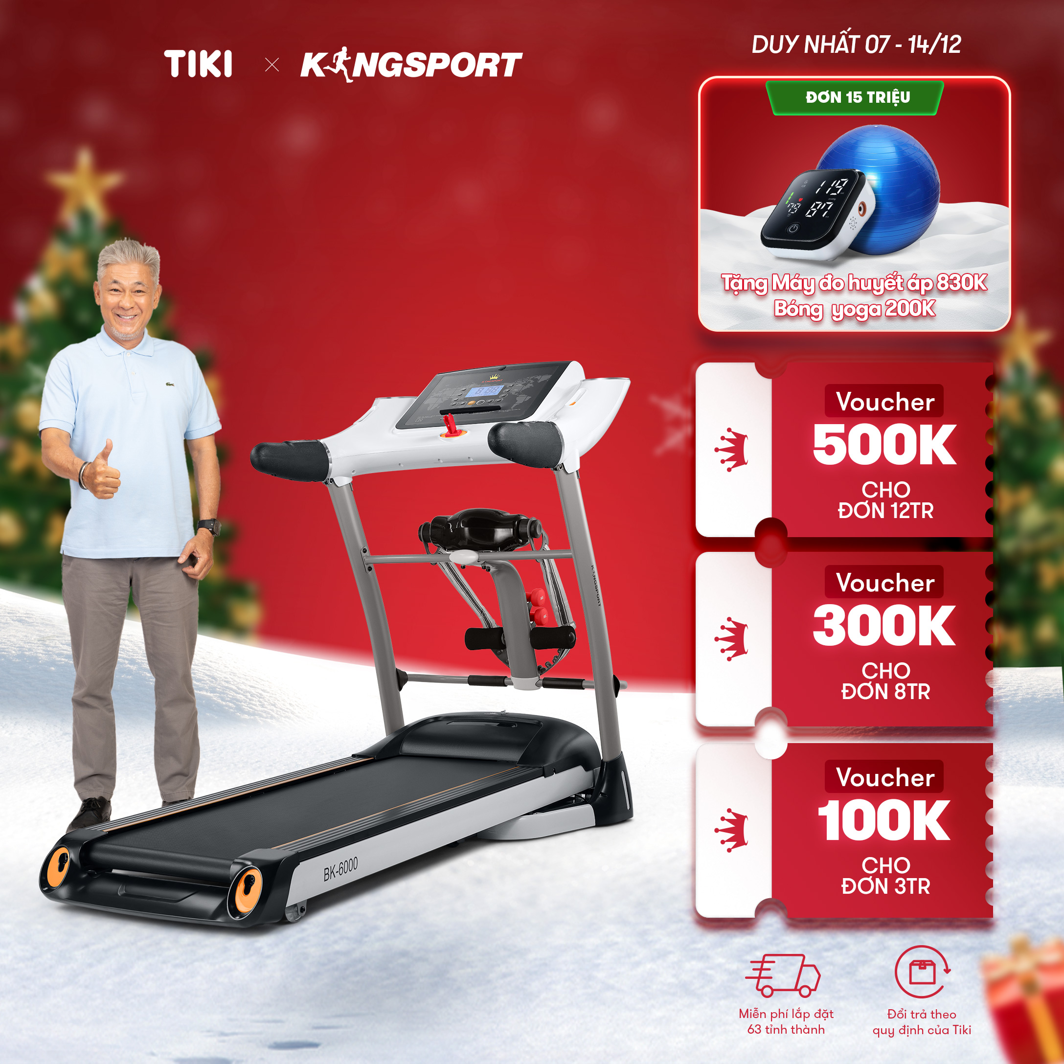 Máy chạy bộ tại nhà Kingsport BK-6000 đa năng có chức nâng dốc tự động, kèm theo đai massage và thanh gập bụng