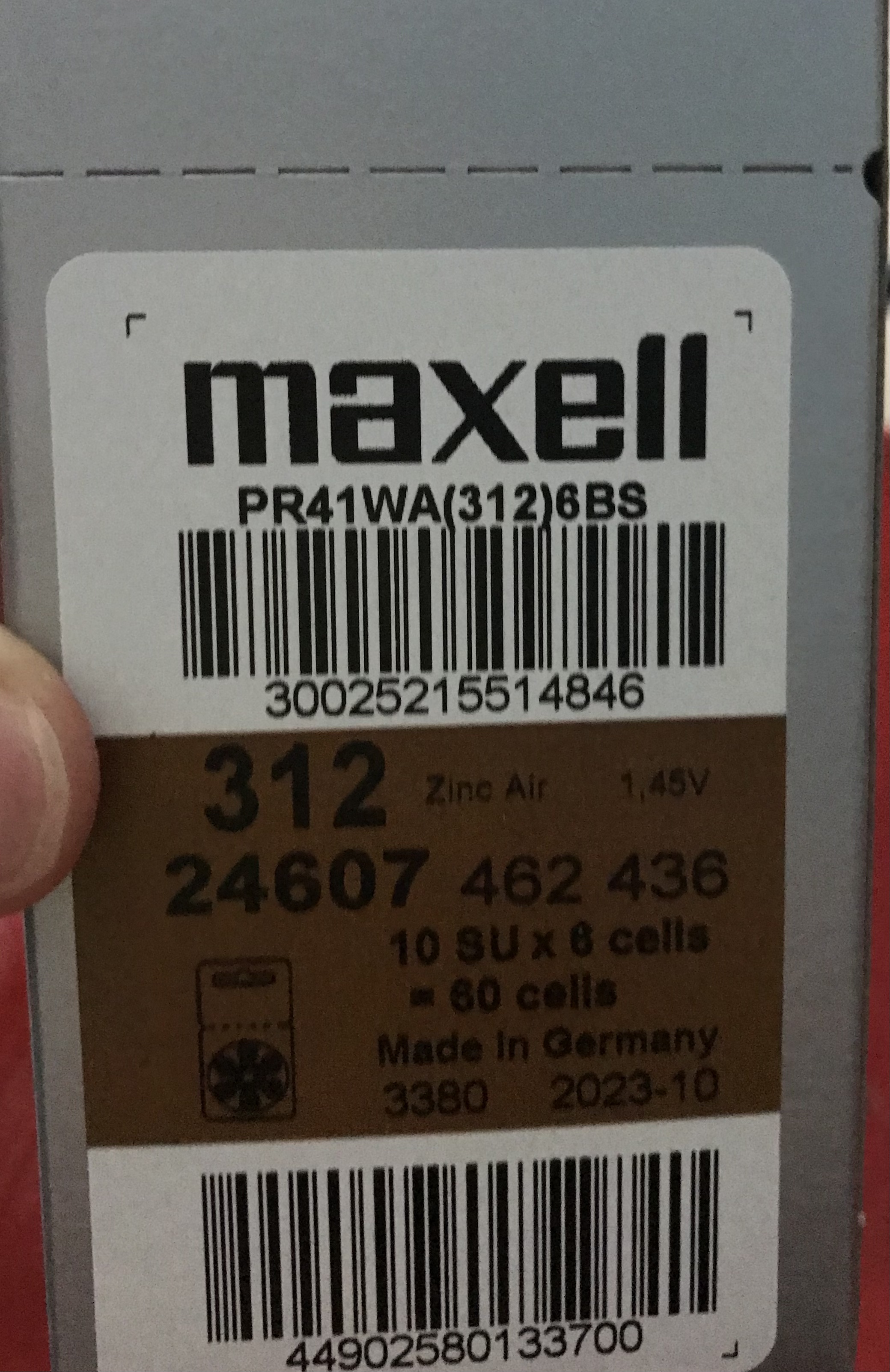 Pin 1,45V MAXELL 312 nhập khẩu Đức dùng cho máy trợ thính, Vỉ 6 Viên