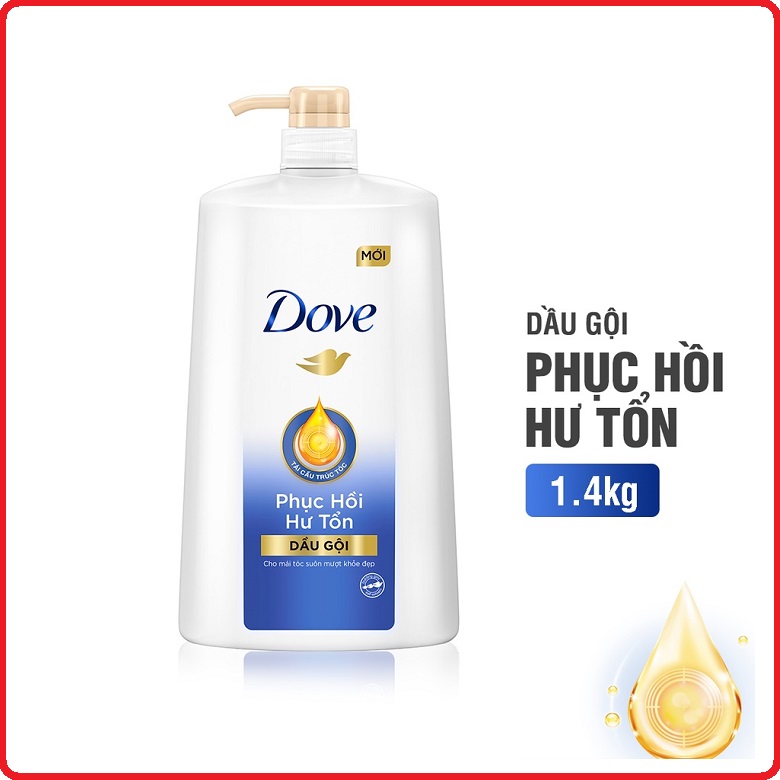 Dầu Gội Dove Phục Hồi Hư Tổn Với Công Nghệ Định Vị Hư Tổn Giúp Tóc Suôn Mượt Khỏe Đẹp 1.4 KG