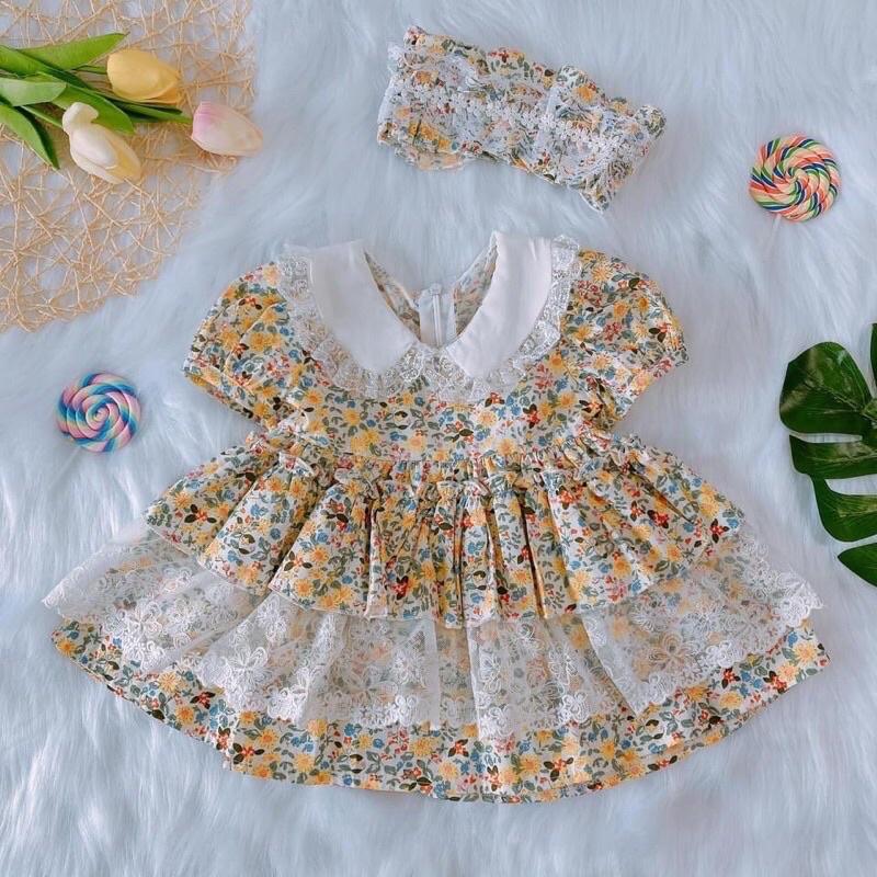 váy bé gái công chúa Lolita +TẶNG TURBANLINA KIDS - - LOLITA HOA VÀNG váy sinh nhật - thôi nôi cho bé gái