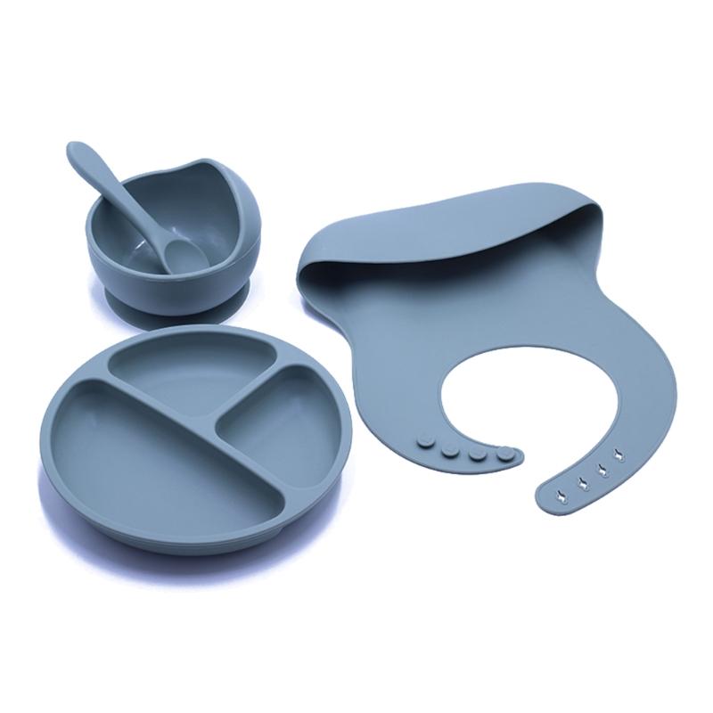 4 Không Chứa BPA Silicone Cho Bé Bộ Đồ Ăn Yếm Chống Thấm Màu Đĩa Dùng Tiệc Hút Bát Thìa Ăn Cho Trẻ Em