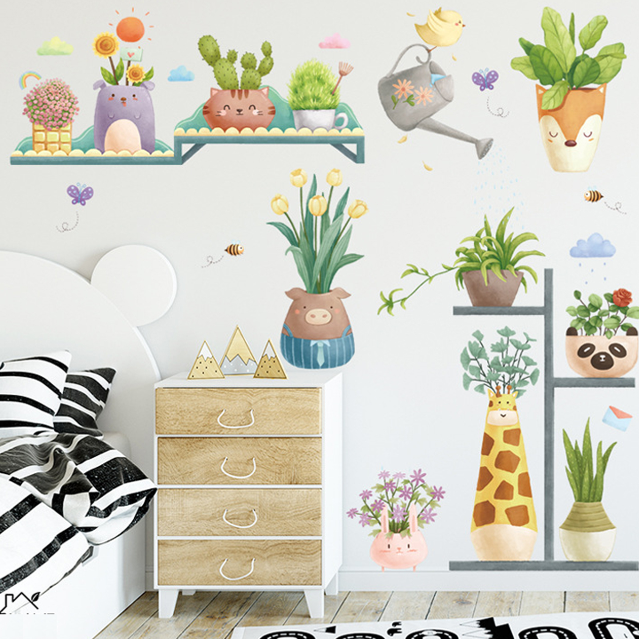 - Decal dán tường trang trí lớp mầm non- Kệ cây hươu cao cổ
