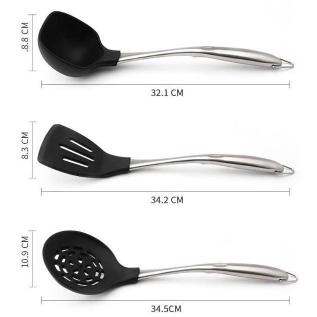 Bộ 3 muỗng xào nấu Silicon chịu nhiệt + Inox