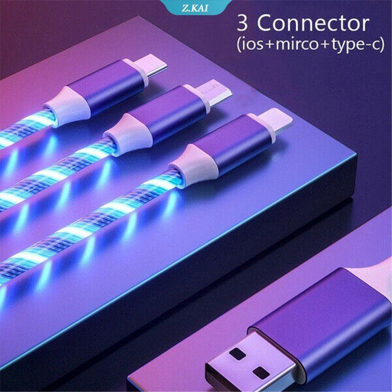 Dây Cáp Sạc Nhanh 3 Trong 1 Có Đèn LED Dành Cho iPhone Xiaomi Samsung