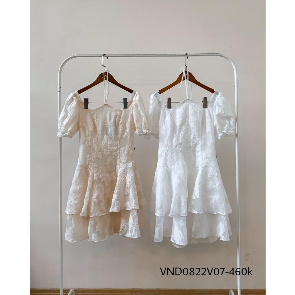 Váy nữ xòe hai tầng hoa tiết hoa dây buộc cổ hàng thiết kế vnd0822v07 by germe