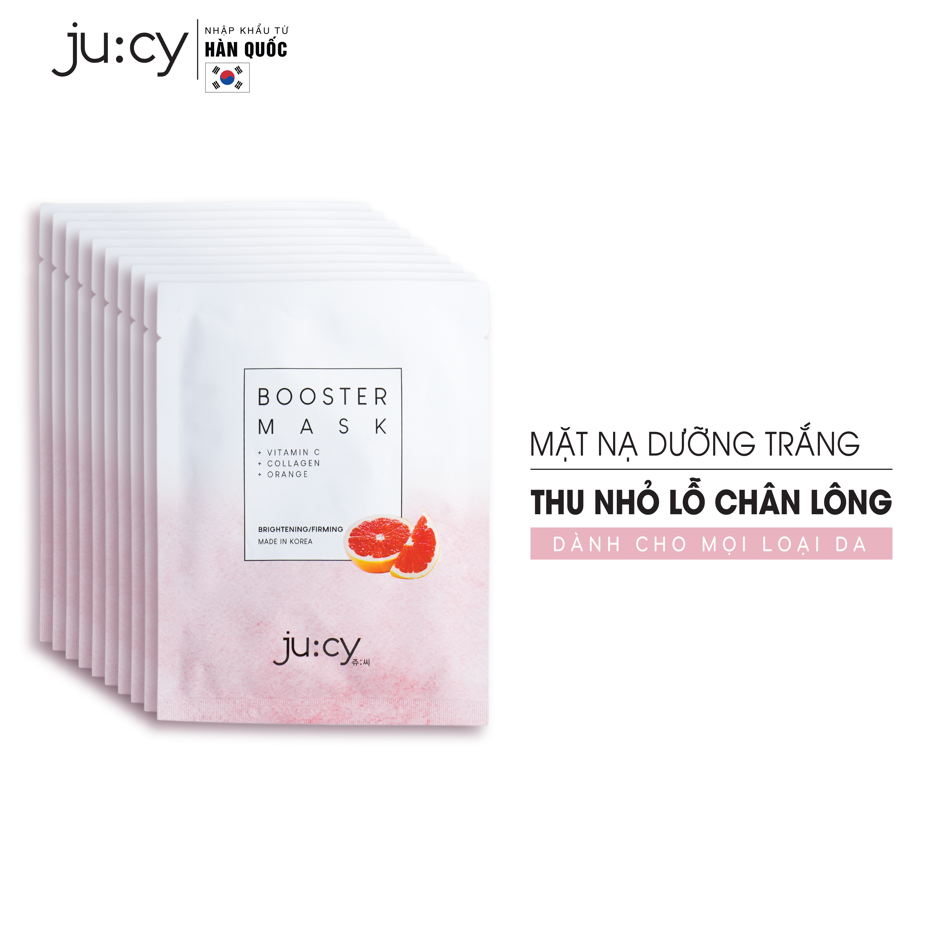 Combo 10 Mặt nạ dưỡng trắng căng bóng da Hàn Quốc Ju:cy Booster Mask