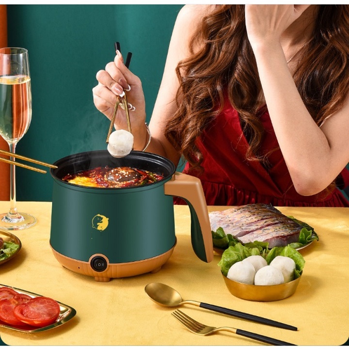 Nồi lẩu điện mini đa năng 2 tầng chống dính kèm giá hấp Inox với 2 nấc nhiệt tiện lợi 18CM, nồi nấu đa năng cho sinh viên, hoc sinh