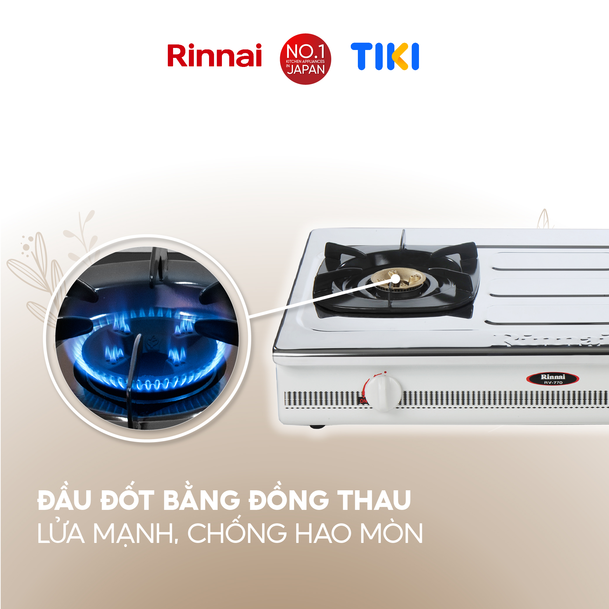 Bếp gas dương Rinnai RV-770(S1) mặt bếp inox và kiềng bếp men - Hàng chính hãng.