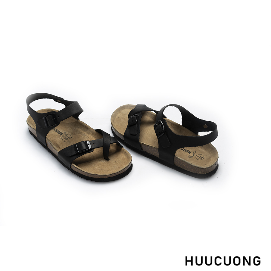 Sandal unisex xỏ ngón da bò đen handmade