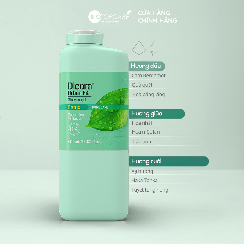 Sữa tắm detox trà xanh Dicora Urban Fit - 400ml