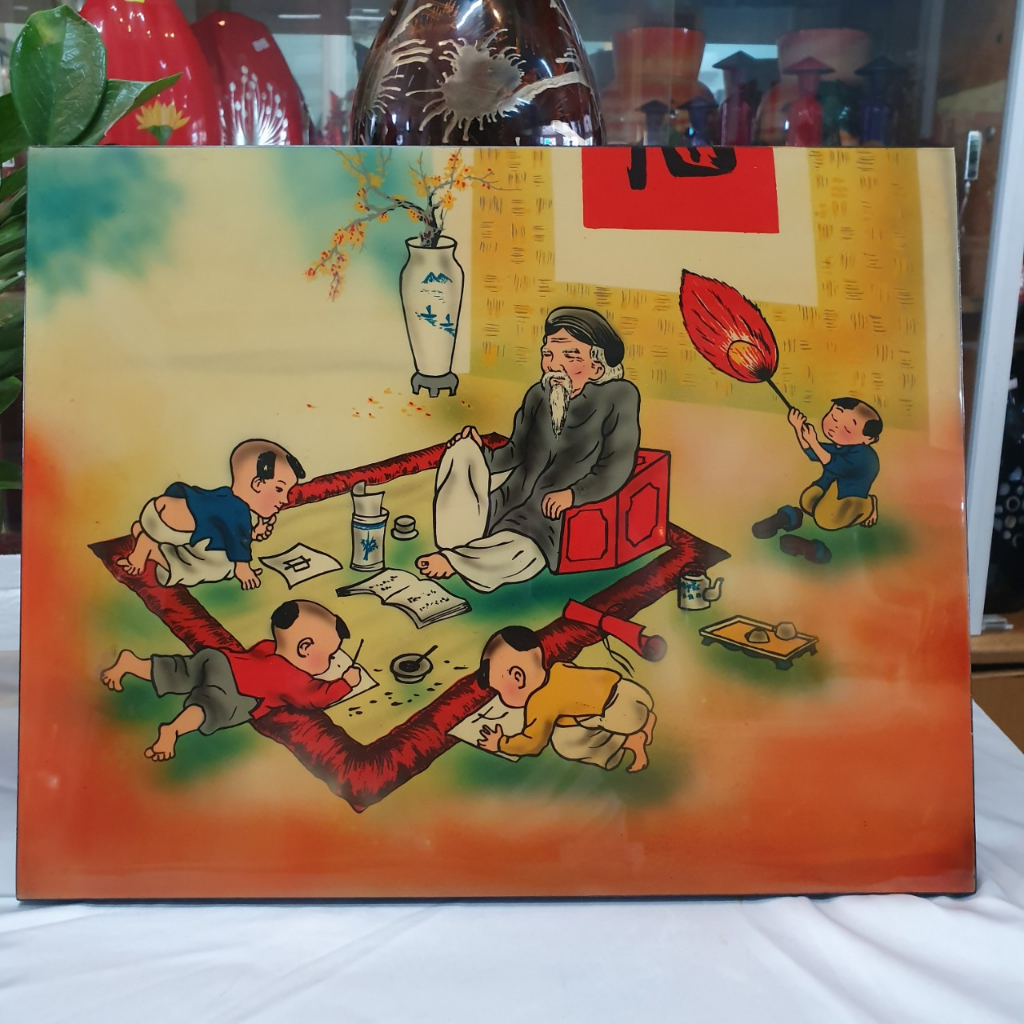 Tranh sơn mài cao cấp Thanh Bình Lê Thầy đồ 30x40 cm