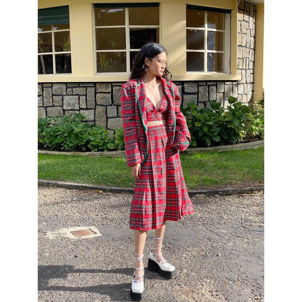 Áo Ngực Khoét Chữ V Caro Đỏ TARTAN - Caro Bralette / Red