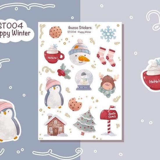 Sticker tự thiết kế happy winter - hình dán sổ, nhật kí bullet journal - unim022