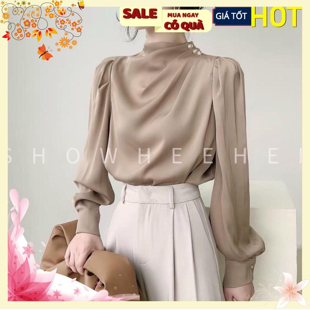 ASM212 ÁO SƠ MI LỤA XẾP LY VAI CÚC NGỌC