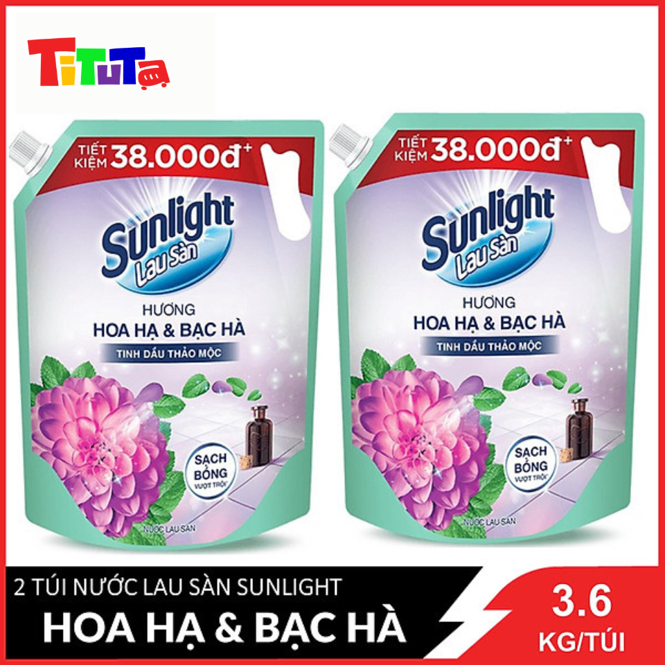 COMBO 2 Túi Nước Lau Sàn Sunlight Hương Hoa Hạ Và Bạc Hà Túi 3.6kgx2