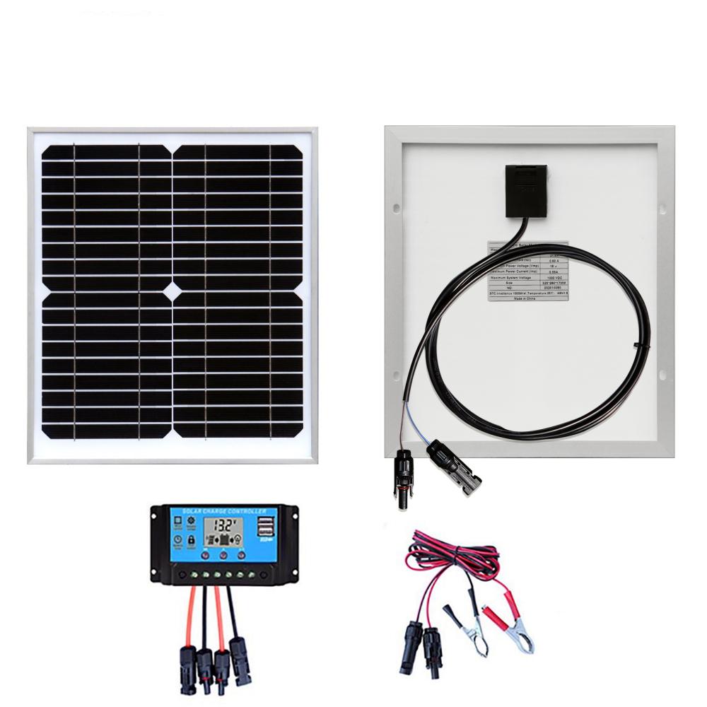 Bảng điều khiển năng lượng mặt trời cứng 10W Tấm năng lượng mặt trời đơn tinh thể bằng kính cường lực Bộ sạc pin 12V cho cắm trại RV Du thuyền Đèn đường Màu sắc: 10W Bộ B