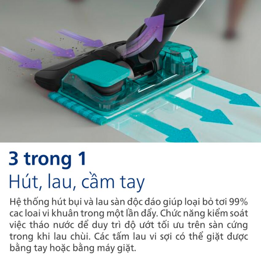Máy hút bụi cầm tay không dây dạng cán 3 trong 1 SpeedPro Aqua thương hiệu Philips FC6729/82 - Hàng Chính Hãng