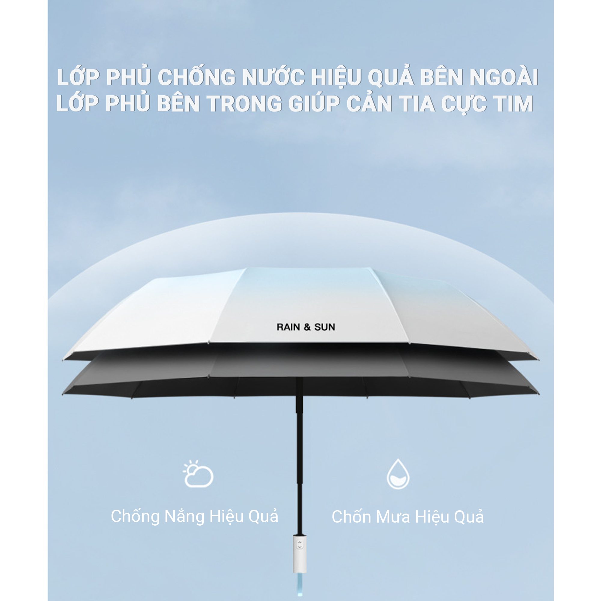 Ô Dù Che Mưa, Che Nắng, Có Nút Bấm Tự Động Đóng Mở, Gấp Gọn Tiện Lợi, Thiết Kế Sang Trọng Và Bền Bỉ - Hàng Chính Hãng TEEMENT