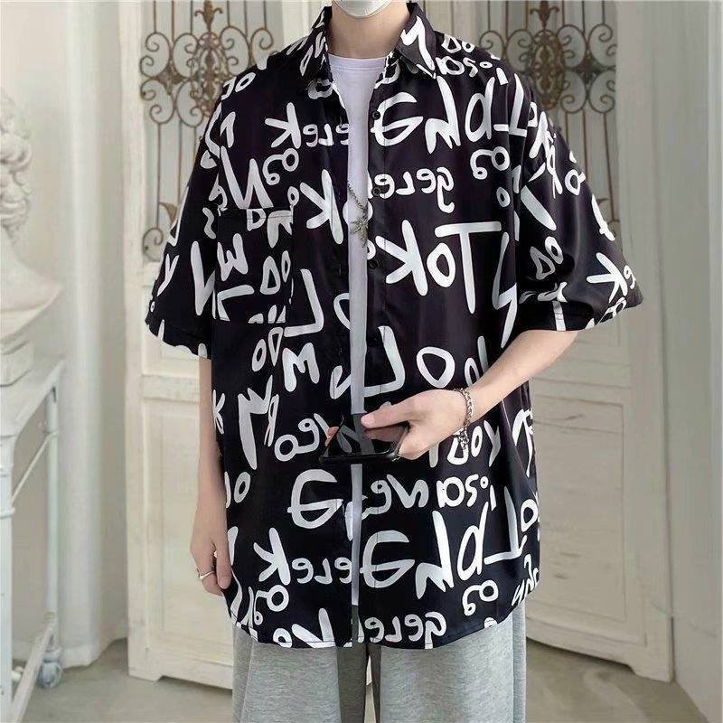 Áo Sơ Mi Ngắn Tay Form Rộng In Họa Tiết Basic Ngộ Nghĩnh Thời Trang Dành Cho Nam Chất Lượng