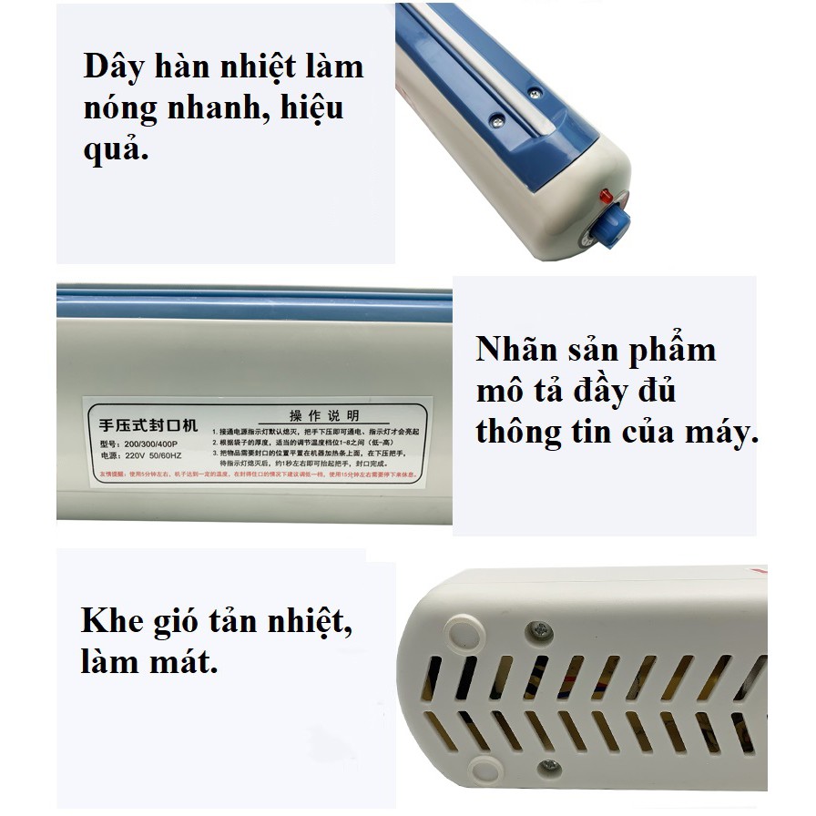 Máy hàn miệng túi nilon dập tay PFS chuyên dụng 200mm, hàng nội địa TQ, máy khỏe hàn túi zip, túi craft..