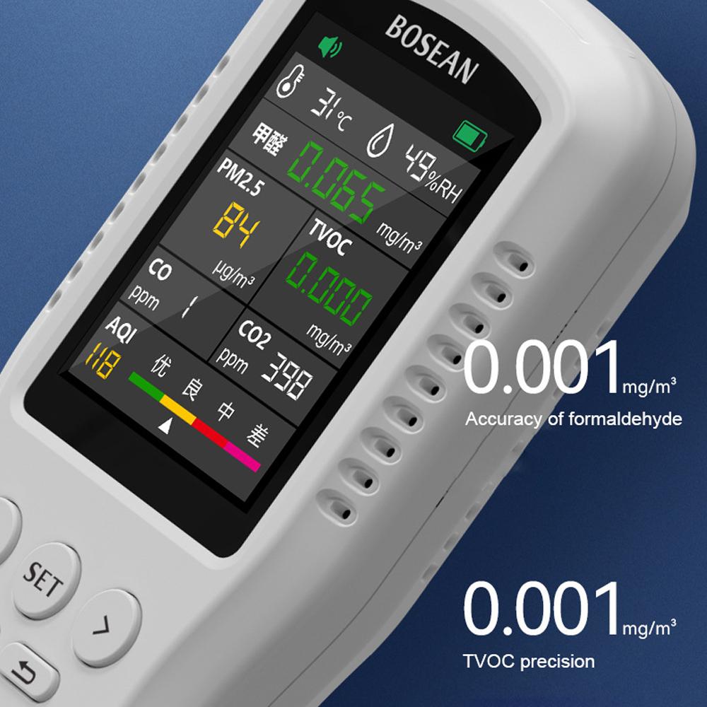 Portable Air Quality Monitor CO2 CO PM2.5 HCHO TVOC Temperature Humidity Monitor Home Digital Air Quality Detector Multifunctional Formaldehyde Tester Air Analyzer