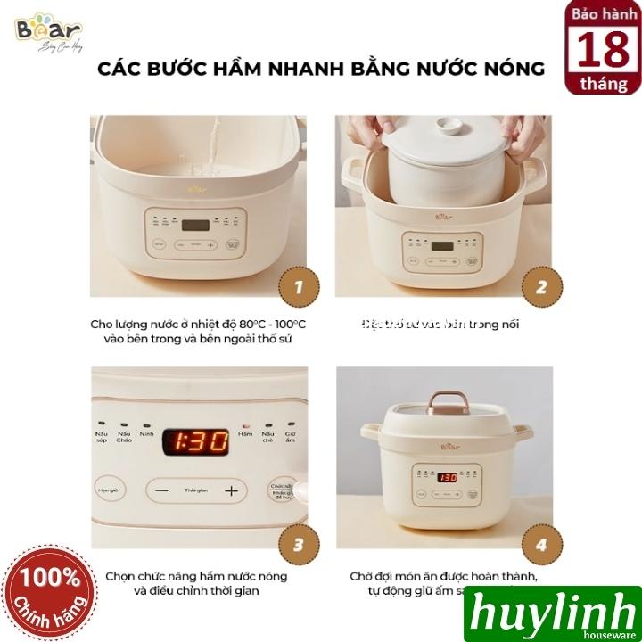 Nồi nấu chậm - chưng cách thuỷ Bear SB-NNC16 - 1.6 lít - tiếng Việt [1 thố lớn 1.6 lít + 2 thố nhỏ 0.5 lít] - Hàng chính hãng