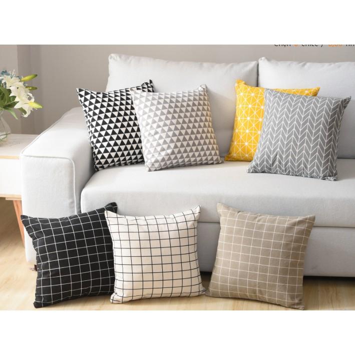 Vỏ Gối Tựa Lưng Sofa Vuông 45x45 Chất Liệu Vải Canvas Cao Cấp Hiện Đại Họa Tiết Caro