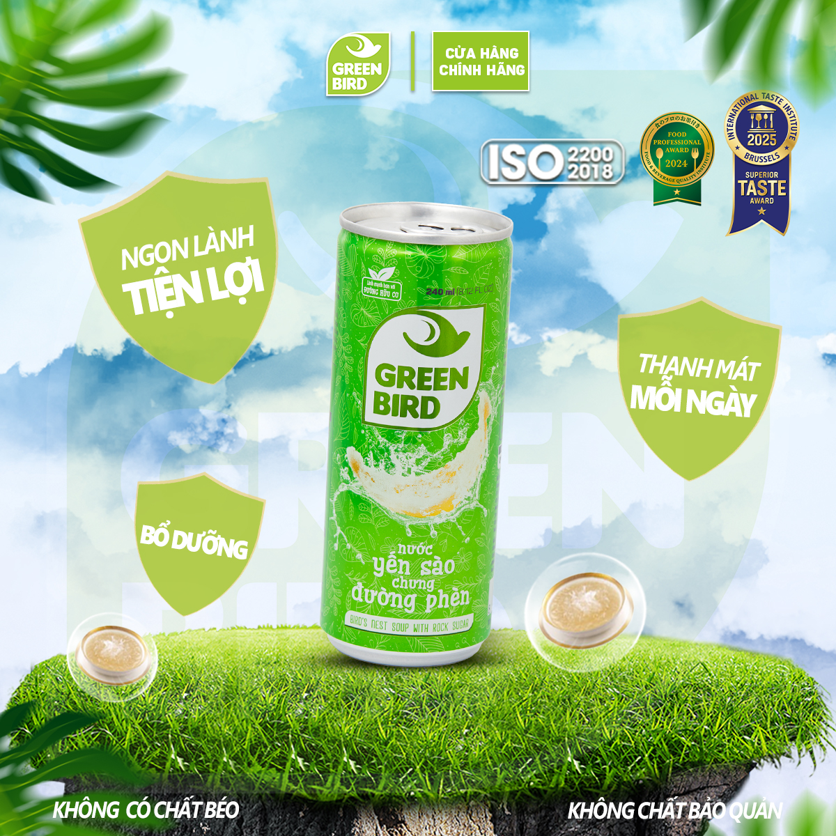 Nước Yến Sào Chưng Đường Phèn GreenBird Bổ Dưỡng Nguyên Chất Lon 240ml