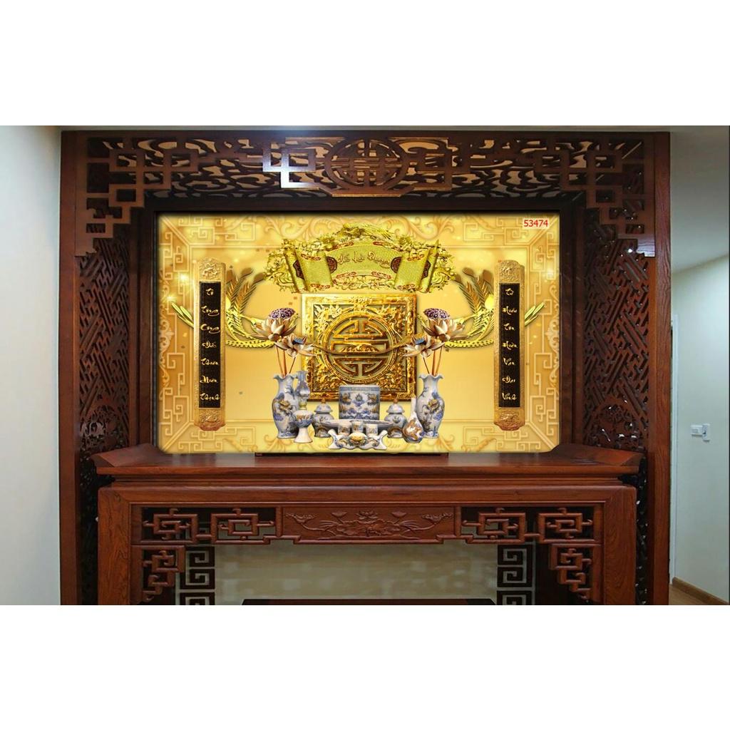 Tranh dán tường 3D dán phòng thờ,bàn thờ -Decal PP cán bóng-Huyền CHi-Đặt theo kích thước yêu cầu